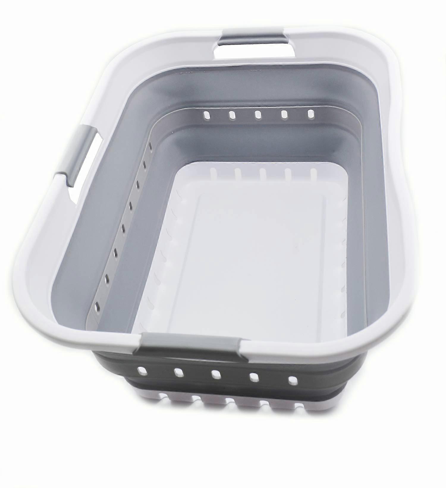 Sammart 42L (11 Gallon) Foldable Plastic Laundry Basket - Foldable Pop Up Storing Container/Organizer - Space Saved Basket/Basket (1, White/Gray)