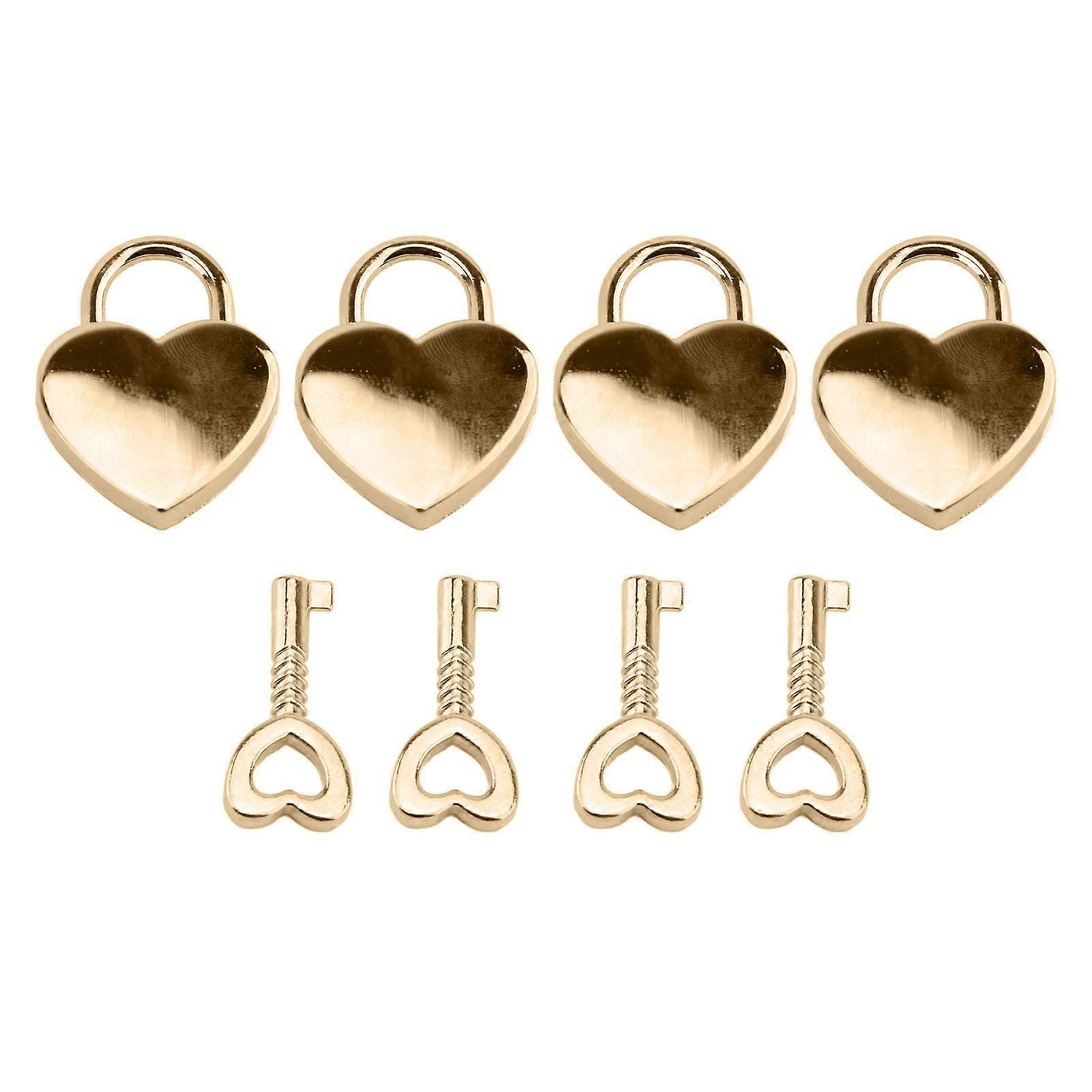 4 Pcs Heart Shaped Padlock Key Set Gold Zinc Alloy Heart Padlock and Key for Treasure Chest Jewelry Box Storage Locker