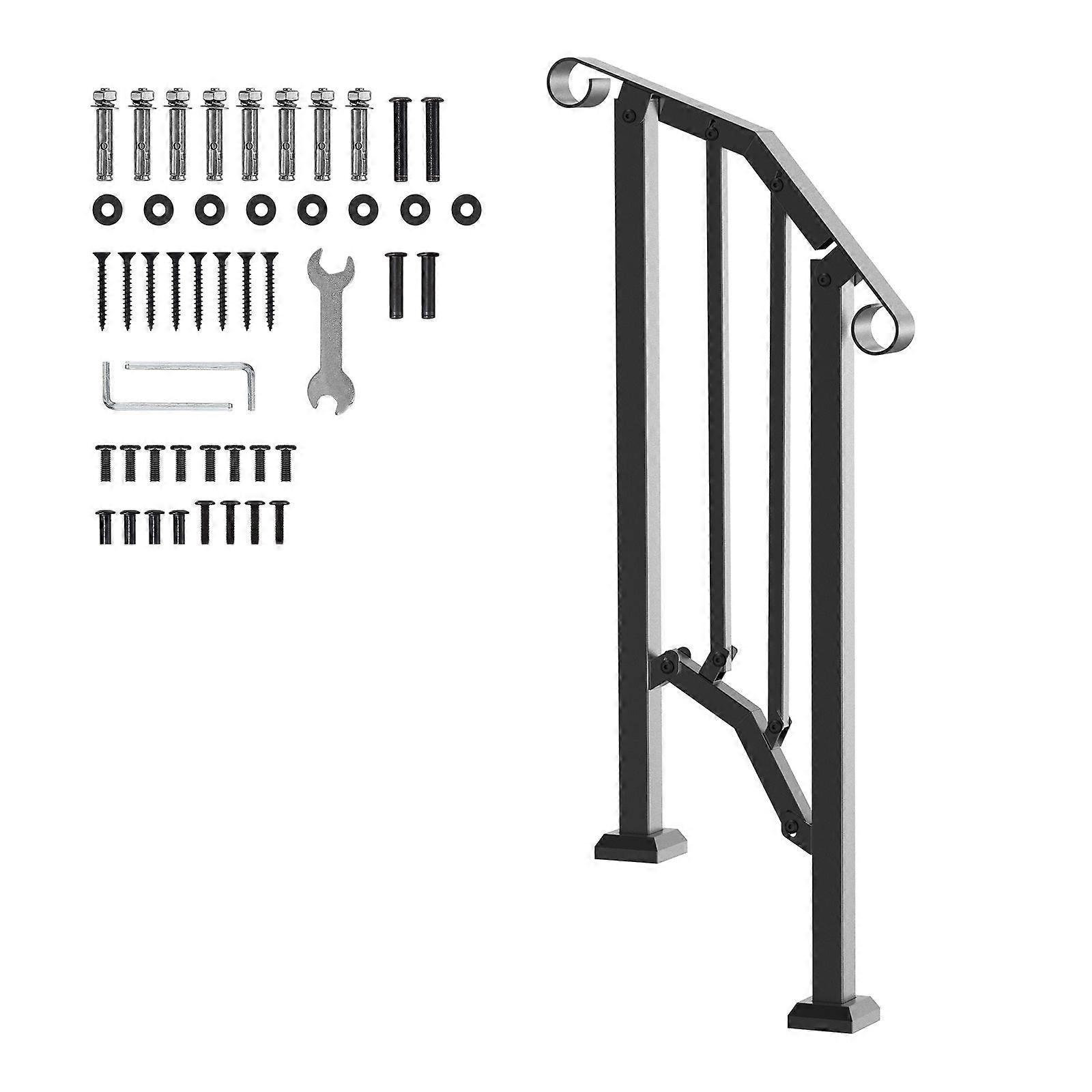Handrails for Outdoor Steps, 1-2 Step Stair Hand Rail with Installation Kit, Stair Rails for Seniors, Porch, Deck, Black Retro Arch