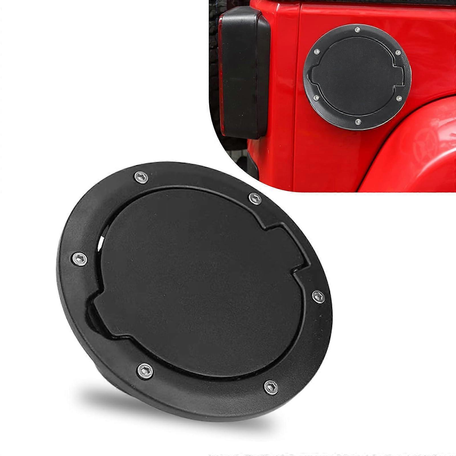 Fuel Filler Cap Door Lock For Jeep Wrangler 07-16, Black Alloy + ABS Base, Tight Fit Seal, Locking Tank Cap Replacement