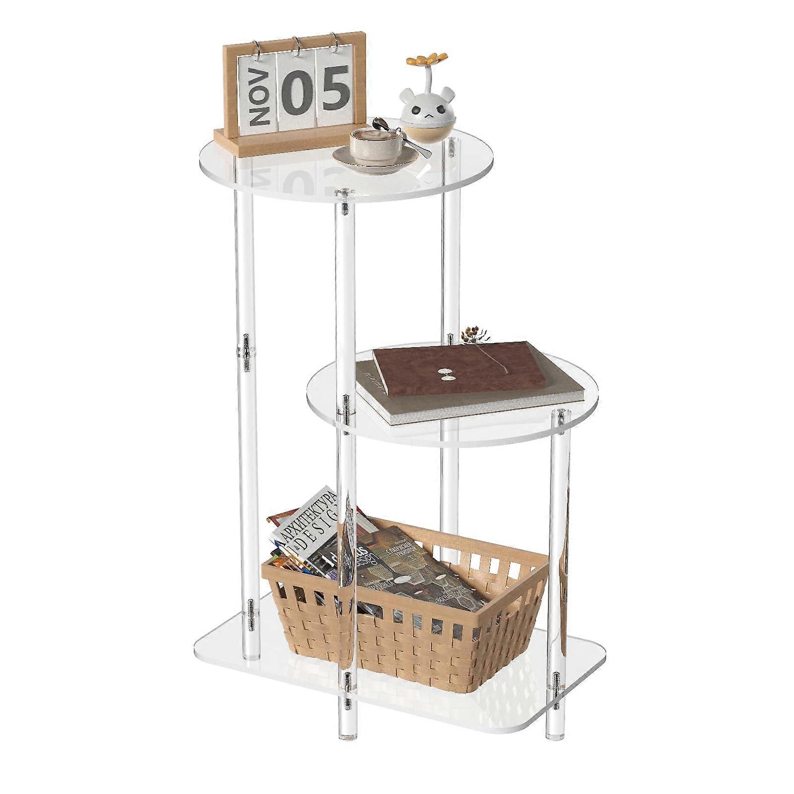 Acrylic Round Side Table  3 Tiers Step End Table  Clear Nightstand Small Bedside Table