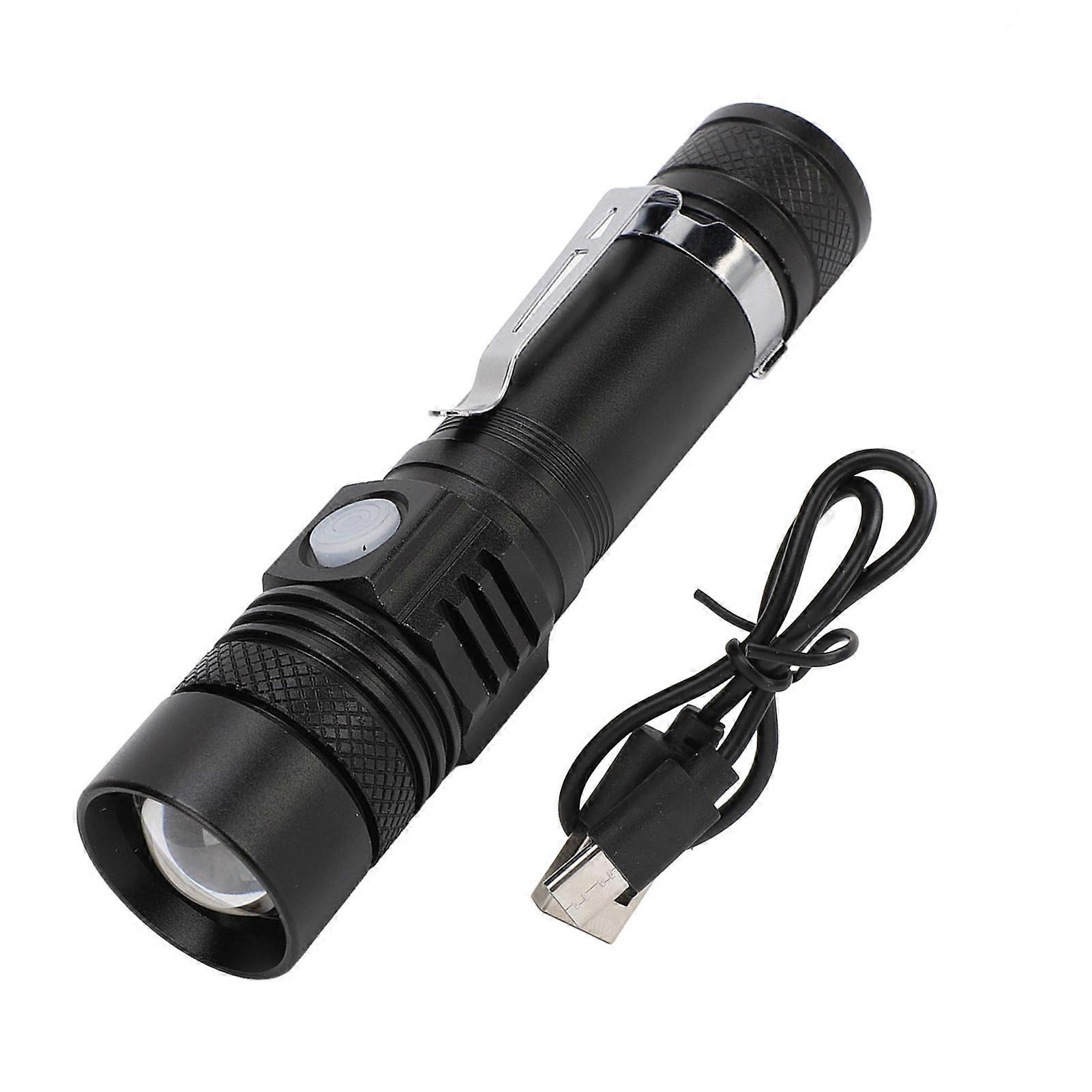 LED Handheld Flashlight USB Charging Portable 3 Gear Adjustment Zoomable Small Flashlight for Camping Single Flashlight