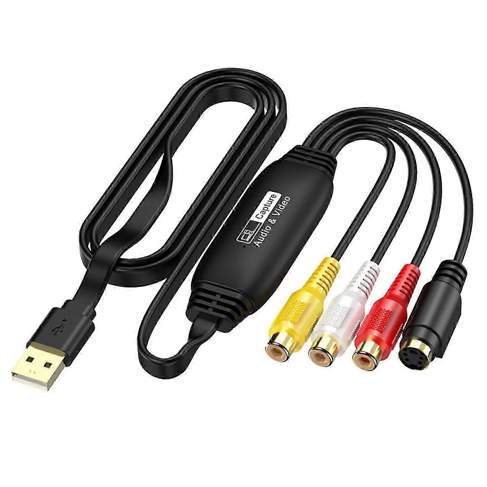 1080P USBビデオキャプチャカードアダプター、RCA-USBコネクタケーブル付き、Windows Mac OS、Linux、Android、VHS VCRからデジタルへの変換をサポート