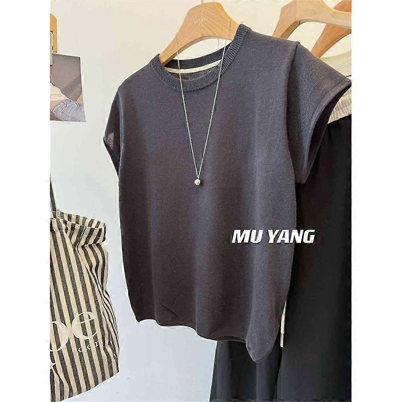 Close Your Eyes~ Keep Your Own Multi-Color_ Rolled Sleeves 10_ Short-Sleeved Sweater For Women With Versatile Small Tops