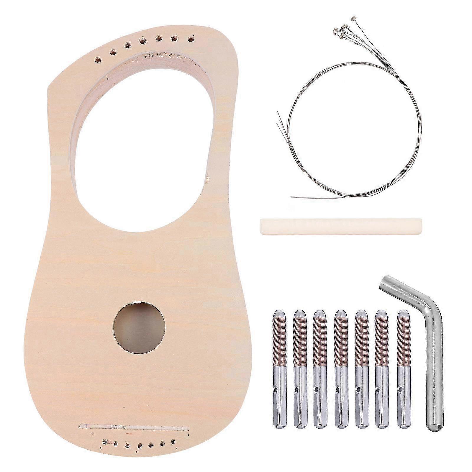 1 Set DIY 7-String Lyre Harp Kit for Kids, Handmade Fun Art Instrument (32X15.5CM)