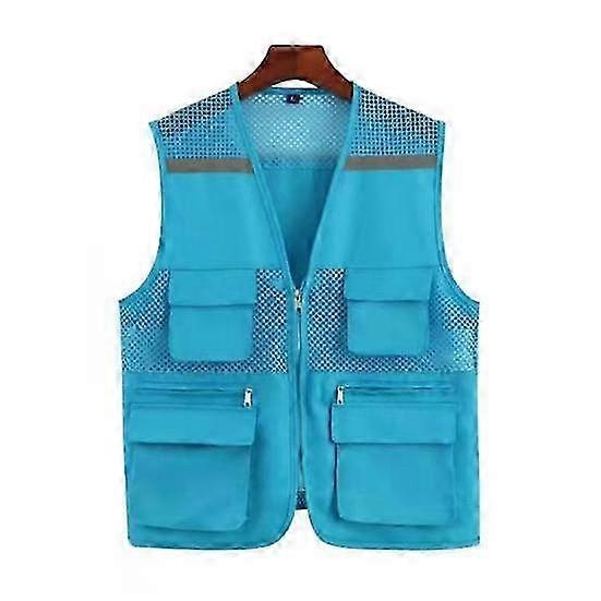 Breathable Lightweight Director Vest with Reflective Stripes Multi-Pockets and Zipper Mesh for Fishing and Camping