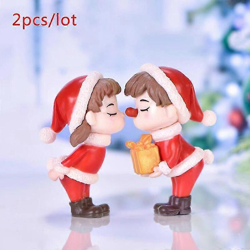 2db / készlet Miniatűr karácsonyi pár tündérkert figurák Babaház Dekoráció