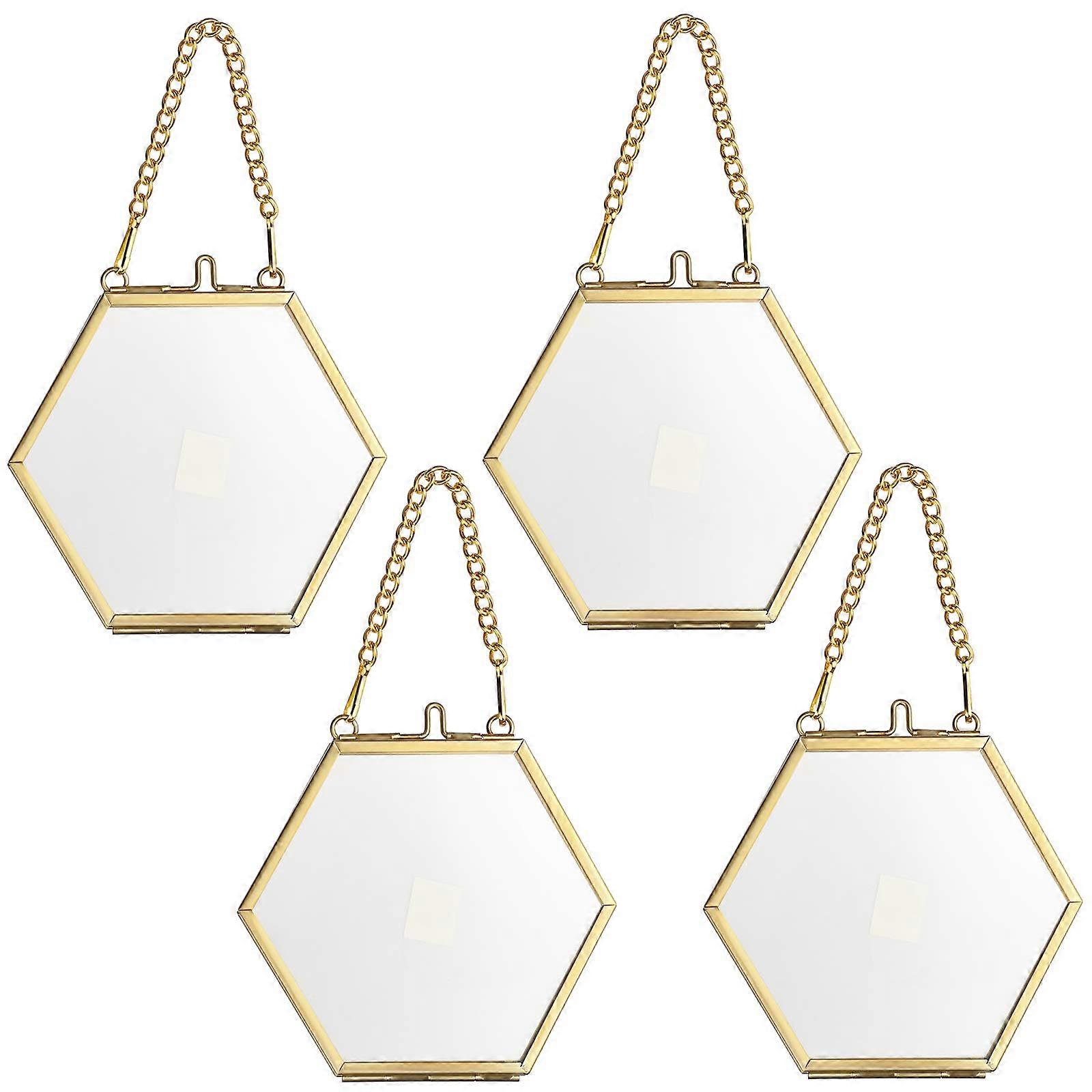 Mini Hexagon Frames, Metal Glass, Gold, 5 cm, Pack of 4