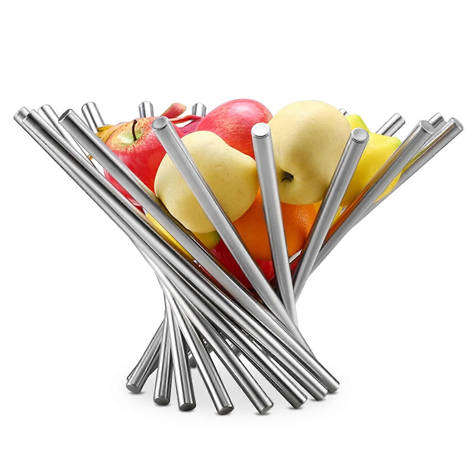 Stainless Steel Fruit Basket Foldable Silver Decorative Stand for Kitchen Dining Table 38cm