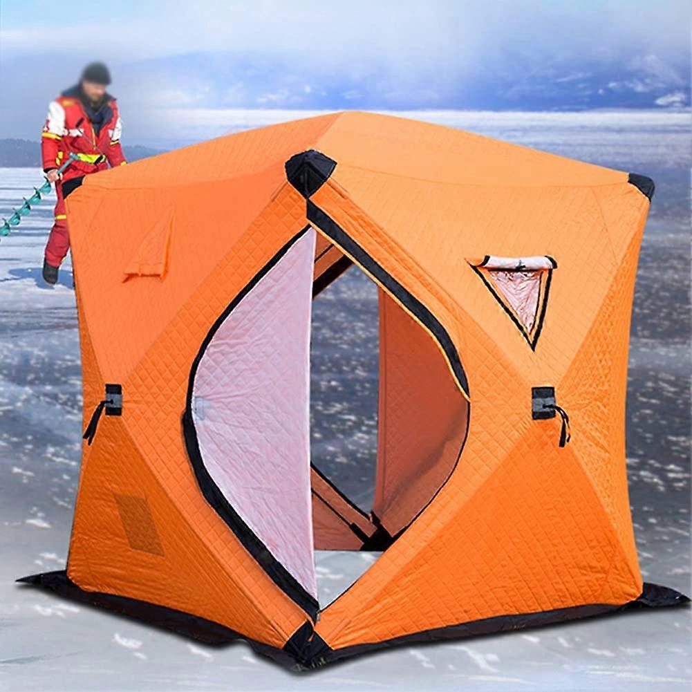 ice fishing shelter for 34, quick setup, waterproof, windproof, orange
