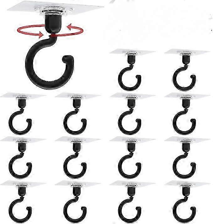 15 Pieces Adhesive Ceiling Hook 360 Rotating Adhesive Hook Hole-Free Ceiling Hook with Scraper Suitable for Bathrooms Kitchens, Maximum 3KG (Black)