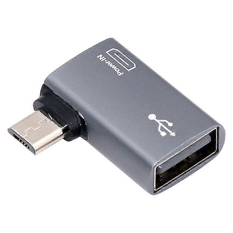 U2-009-RI For Phone Tablet Right Angled 90 Degree Micro USB 2.0 to Type-A Female OTG Adapter with USB Power