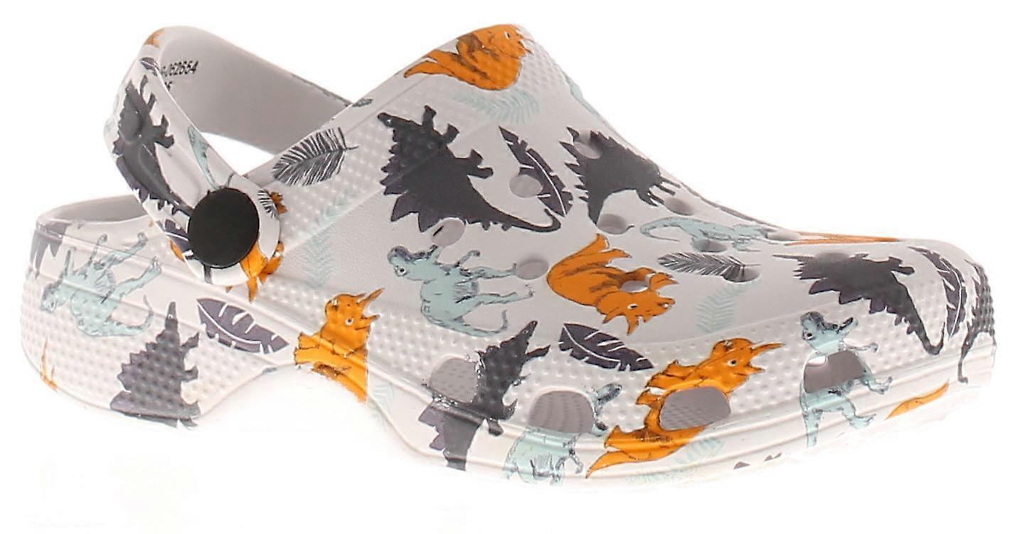 Younger Childrens Clog Sandals Dinosaur white