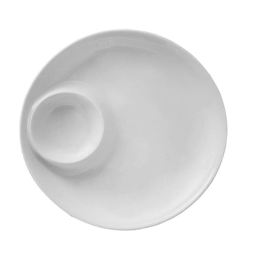Ceramic Dumpling Plate with Inner Saucer, Multi Functional White Serving Dish for Sushi, Snacks, Sauces, and Desserts