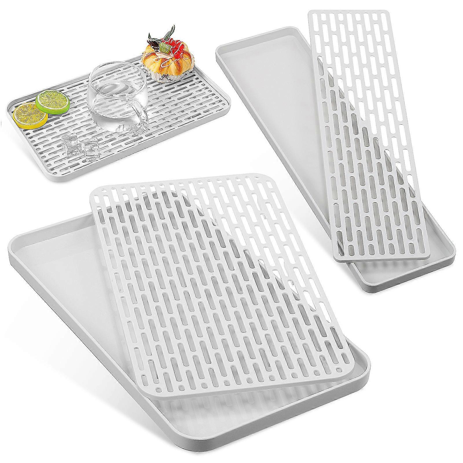 Grey Plastic Drainer Mat with Double-layer Design for Kitchen Use 2 Pcs Large Capacity