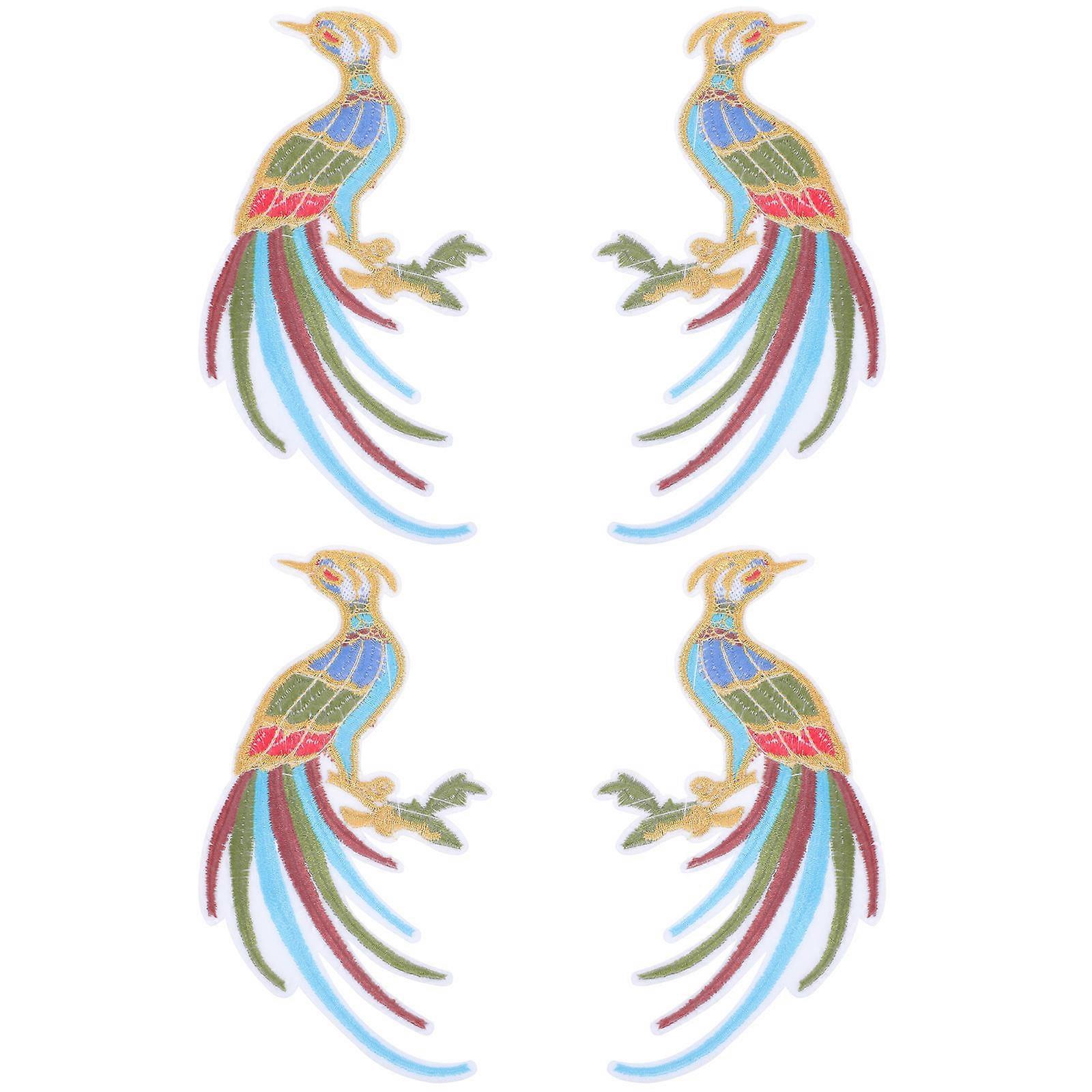 Vêtement Accessoire Patch Broderie Paon Forme Coloré 13x6.8cm Décoratif 4Pcs