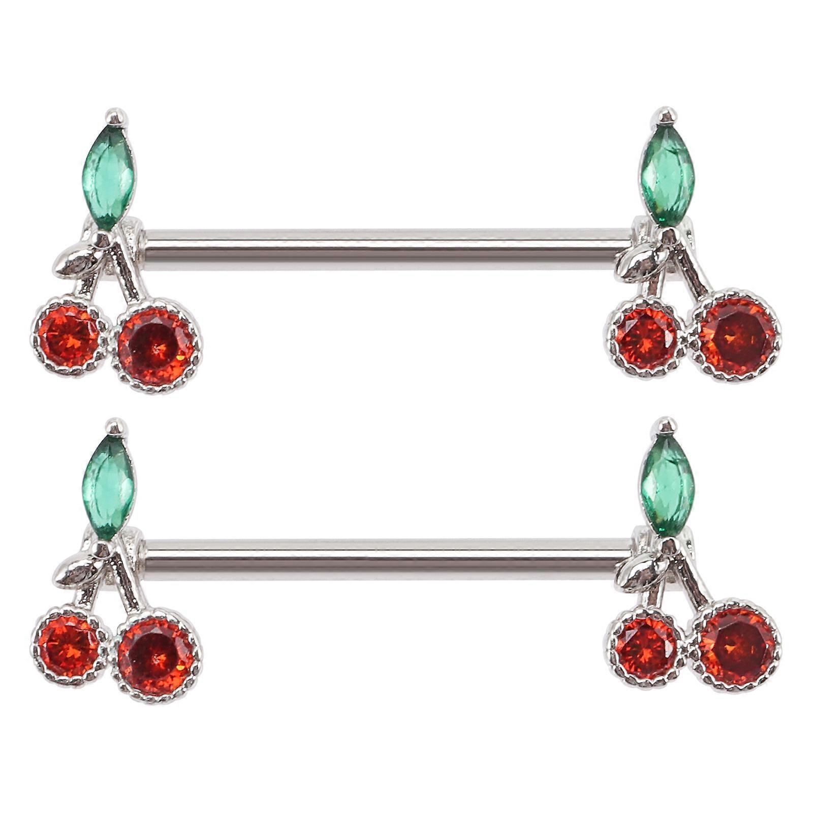 Cherry Shape Nipples Rings 316L Stainless Steel Rhinestone Different Occasions 1Pair
