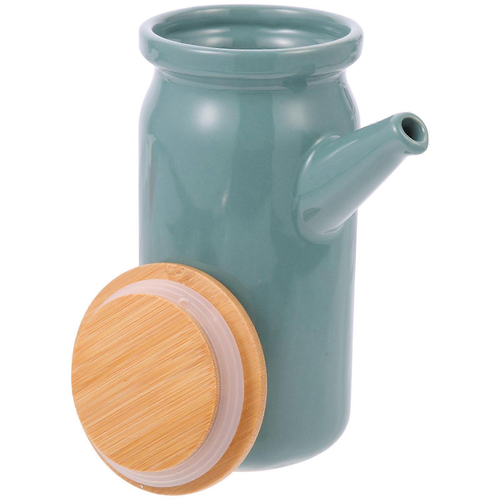 Condiment Jars Ceramic Sauce Pot Kitchen Supply For Home Use Green 14.5X11.5X7.2CM Oil Dispensing 1Set