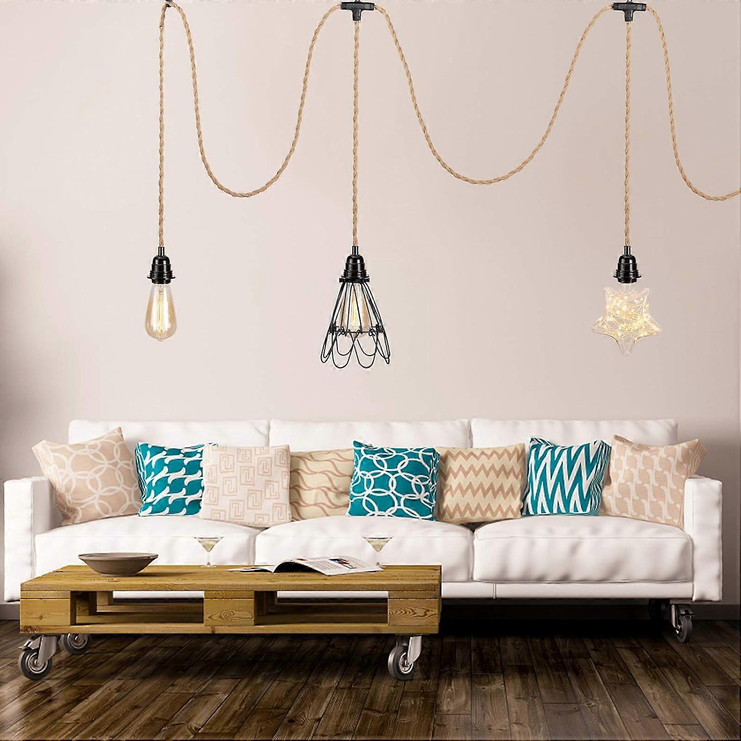 6.8M 2 Conductor Linen Electric Cable, with E27 Socket and Switch, for DIY Lamp (without bulb) (AAA)