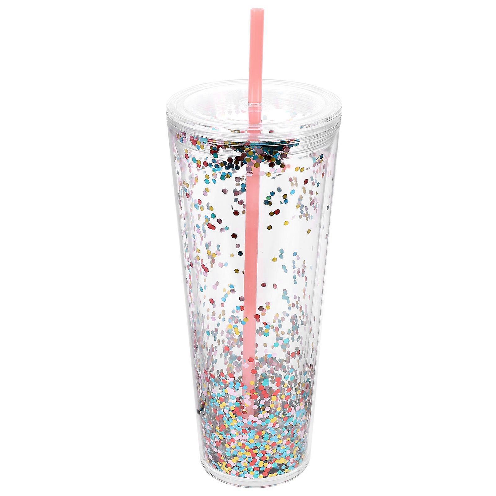 Beverage Mug Sequins Cup Tumbler For Restaurant Use Double Layer Design Holds Various Beverages 1Set