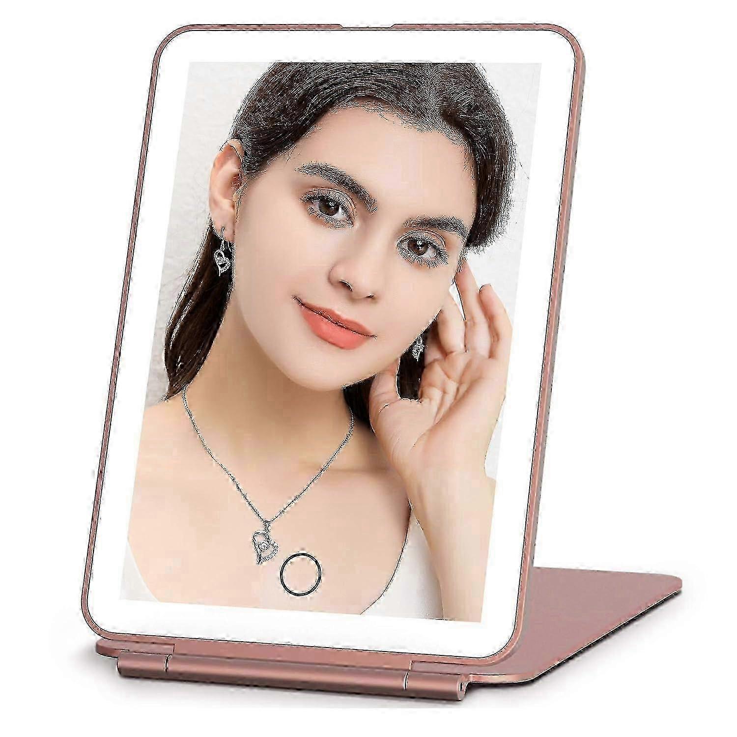 Rechargeable LED Travel Makeup Mirror - Portable Foldable Tabletop Design