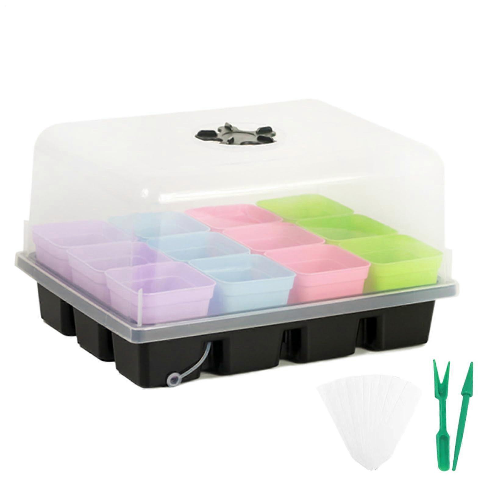 Germination tray, seedling tray Reusable hydroponic growing system Transparent cover, 12 grids