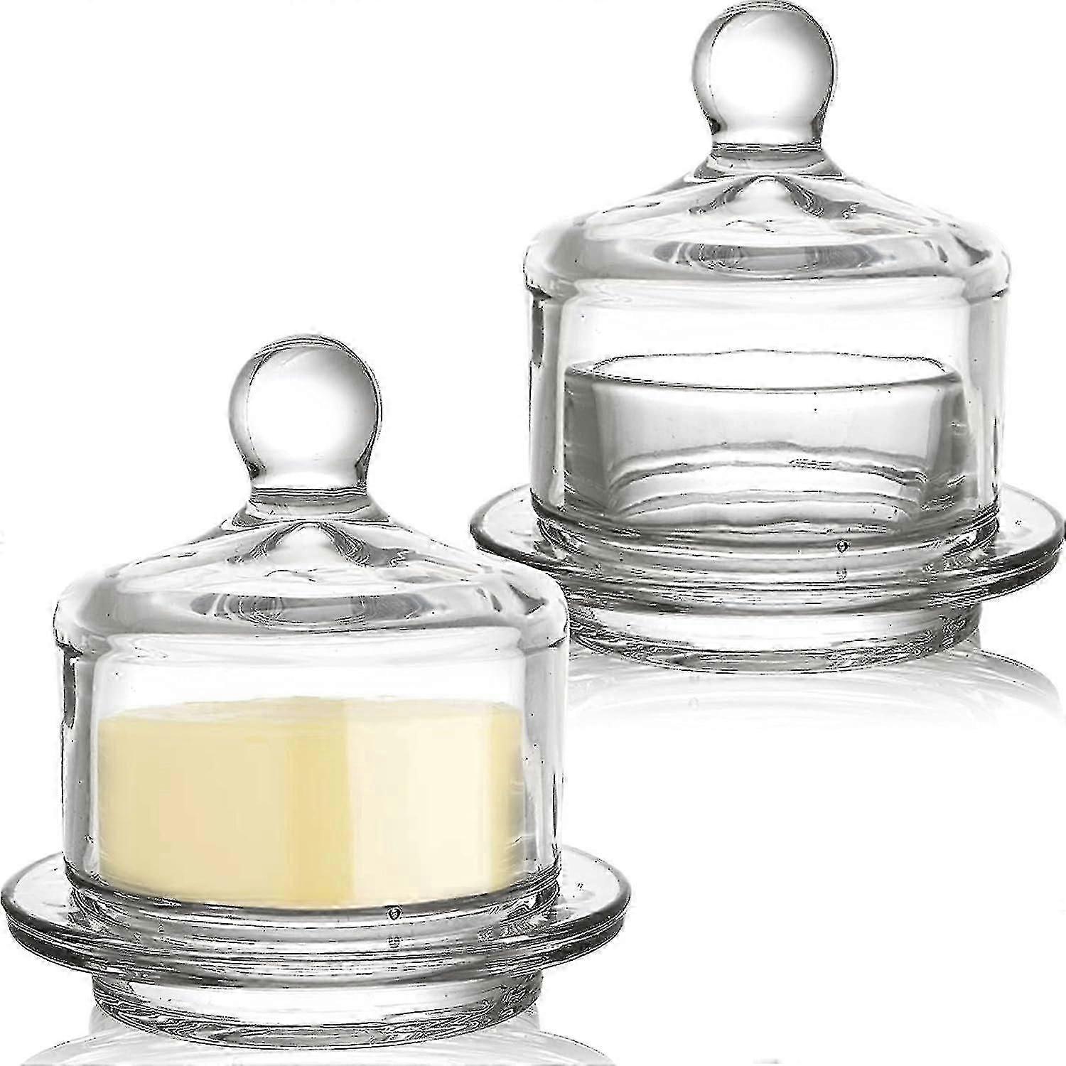 2 Pack Glass Butter Dishes, Small Round Butter Keeper With Dome Lid And Handle, Clear Butter Serving Container With Cover