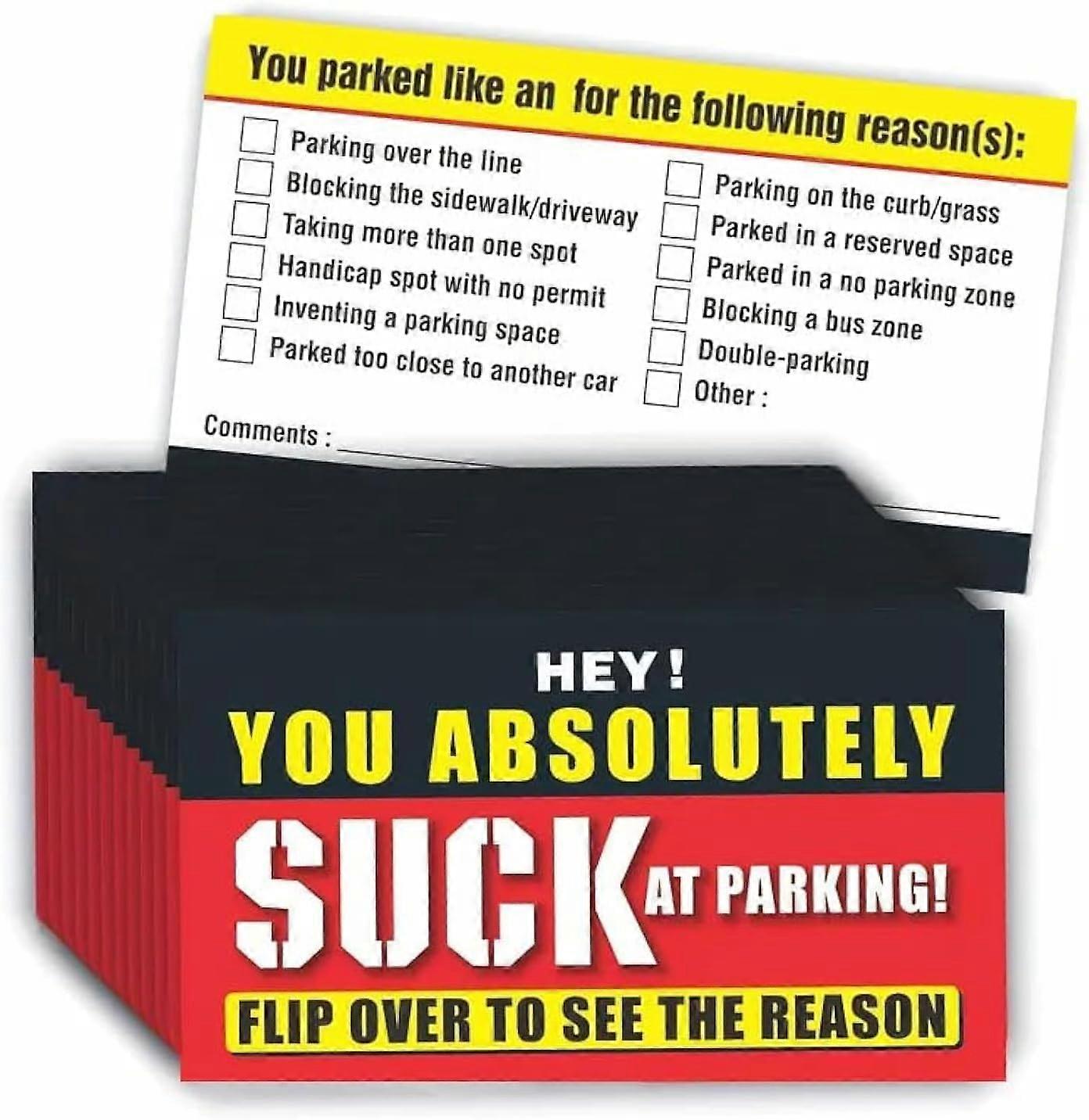 You Parked Like an Idiot Cards Pack of 100 Bad Parking Cards Funny, You Suck at Parking Business Cards with Multiple Violations (3.5' x 2', Red)'