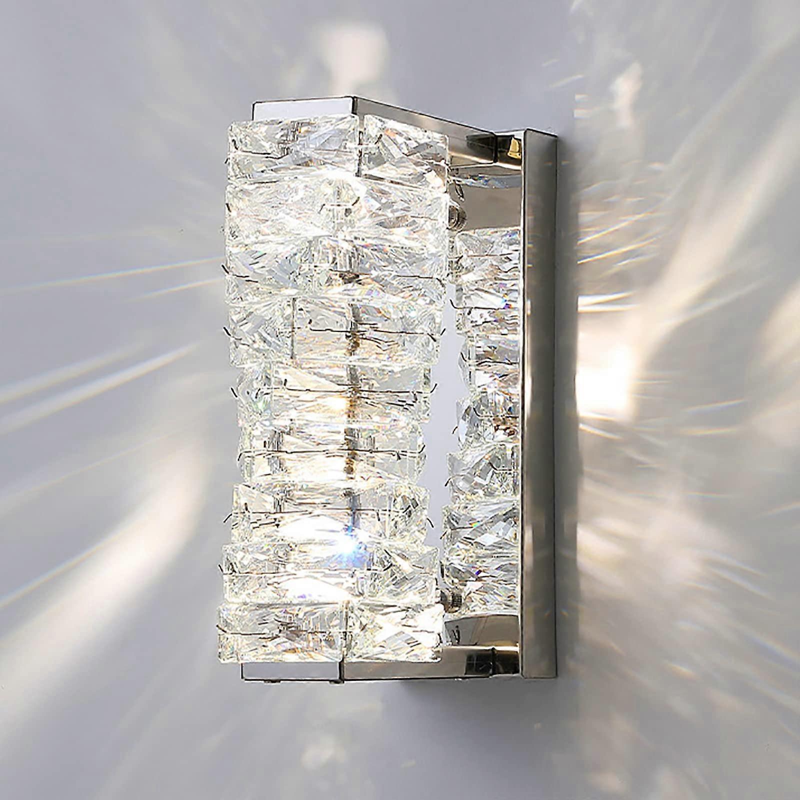 Kristall Wandleuchten Modern Wall Lamp 18W Dimmable Three-Color E14 Bathroom Lighting with K9 Crystal Shade Chrome Finish