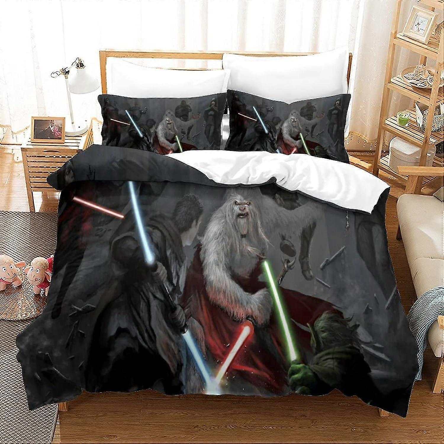Conjunto de edredom Star Wars 3 Pcs Capa de colcha de cama confortável super macia hipoalergênica com fronha adequada para crianças