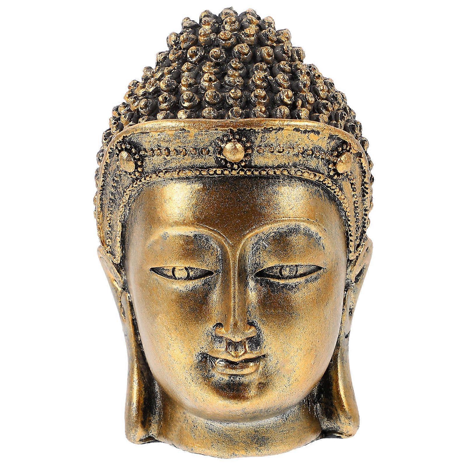 Buddha Head Resin Figurine for Office Table Decor   Unique Zen Craft Decoration, Lightweight Statue for Home and Shelf, Ideal for Buddhism Enthusiasts