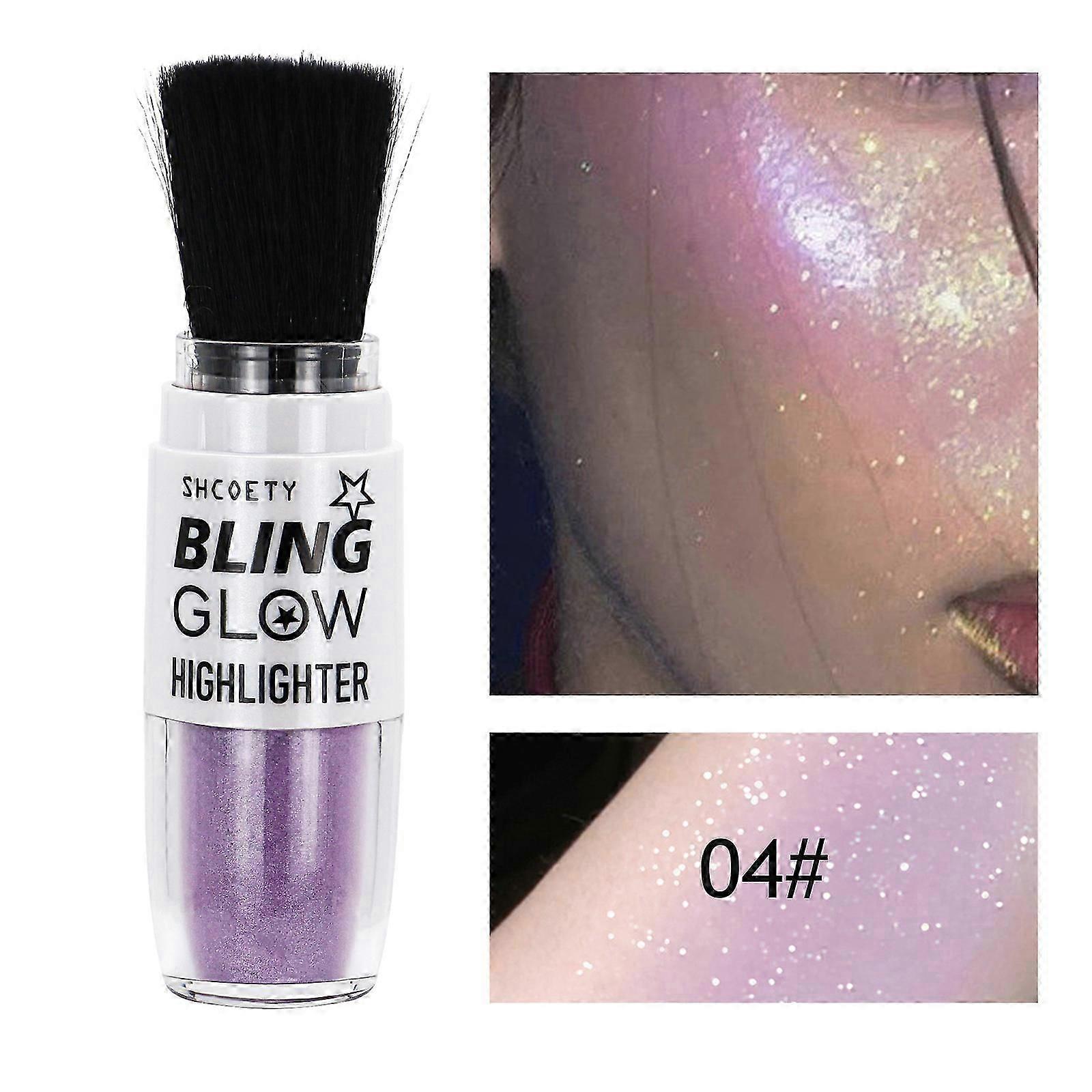 グリッターパウダーハイライターメイク、シマーボディグリッターブラシパウダーは、自然な3Dフェイスパッティングパウダーブラッシャーを明るくします