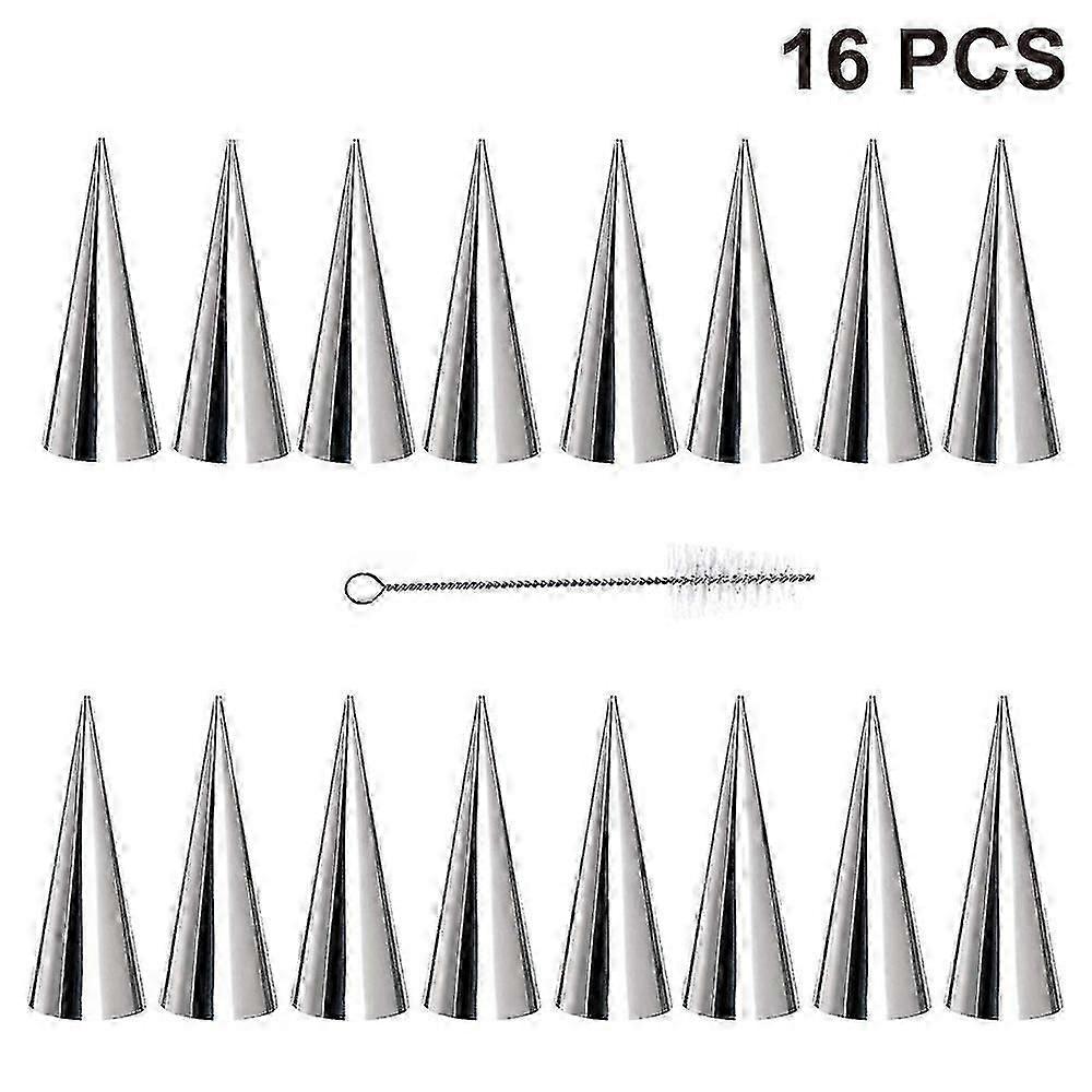 16 Paクリームホーン型、5.5インチベーキングコーンクリームホーンフォーム、1クリーニングブラシ付きステンレス鋼管アイスクリーム型、3572