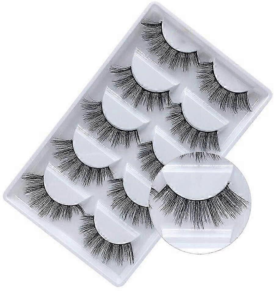 5 Pairs of Natural 3D False Eyelashes - Reusable Handmade Faux Lashes