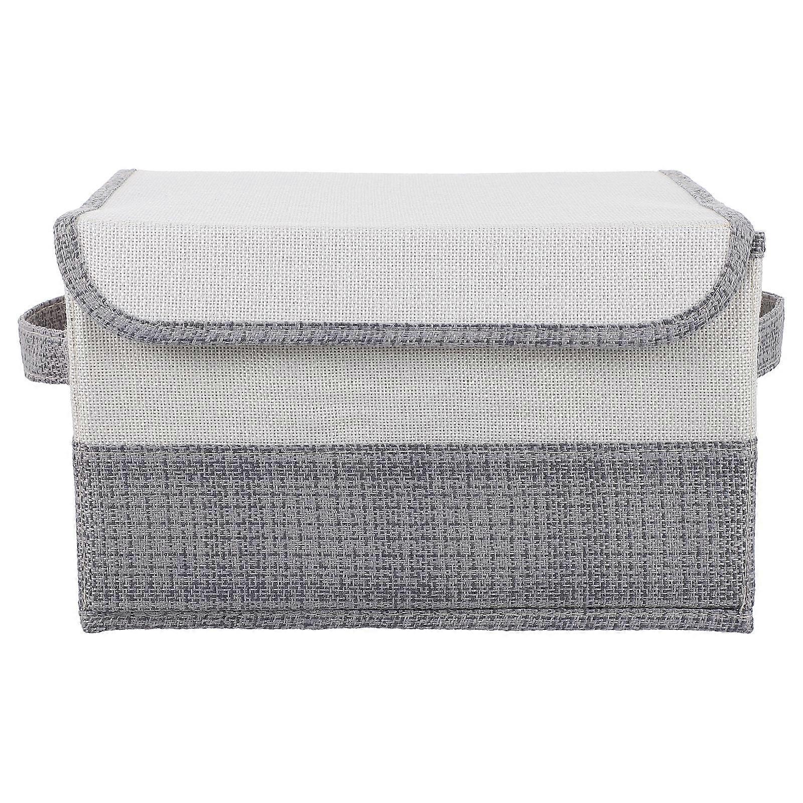 Foldable Fabric Storage Box with Lid Space Saving Organizer for Clothes, Quilts & Books Grey and White Design