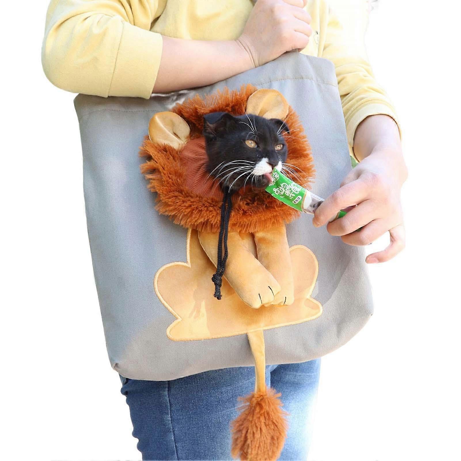 Head Haustiertasche, pet carrier for kittens, breathable, cute, lionshaped, with elastic cord for phone