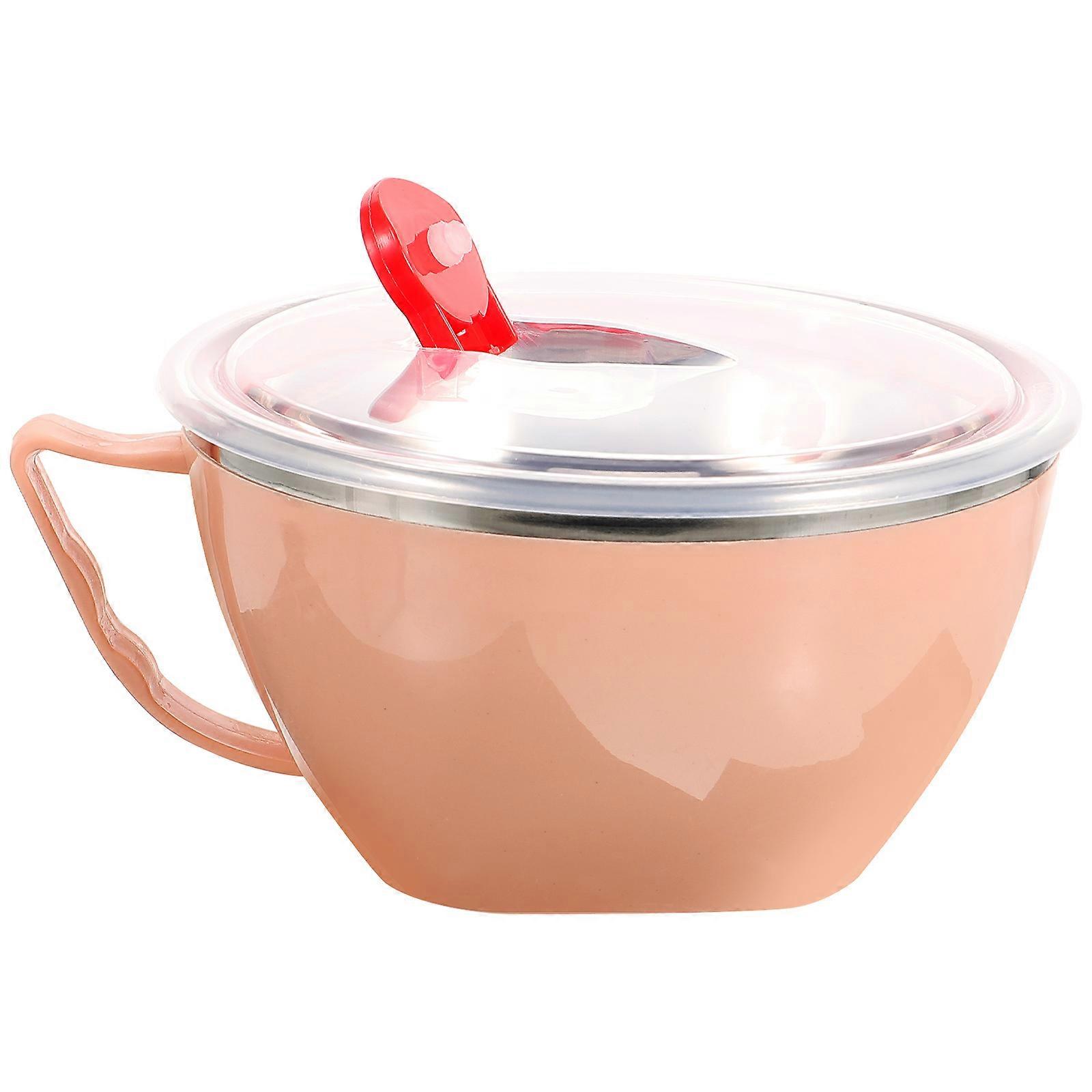 Noodle Bowl Stainless Steel Noodles Bowl Insulation Container Pink 15 x 15 x 9 Cm Steam Release 1Pack