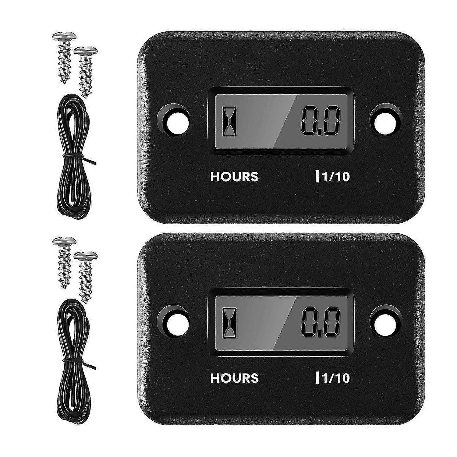 2-Pack Inductive Hour Meter for Gas Lawn Mower & Dirt Bike - Digital Timer Gauge in Black for Engine Maintenance Tracking