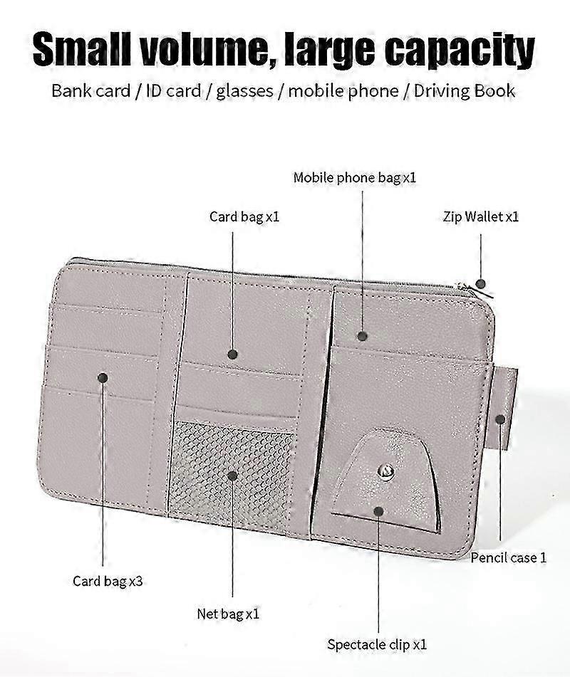 Car Sun Visor Organizer Car Glasses Clip Storage Pocket Sunglasses Holder Zipper Pocket For Car Truck Suv Auto