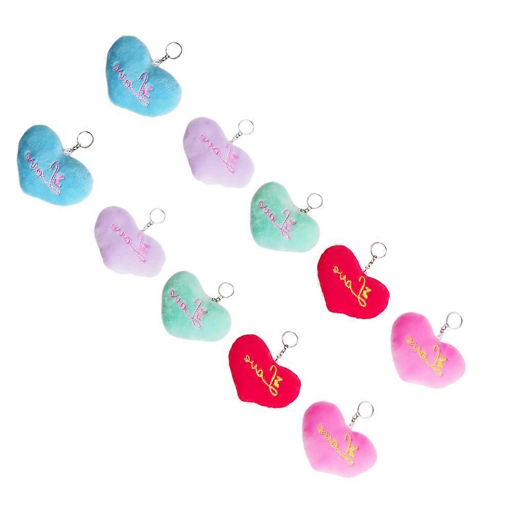 Plush Heart Shaped Keychains Pendant for Hanging Keys Assorted Color Fashion Elegant Design 10Pcs