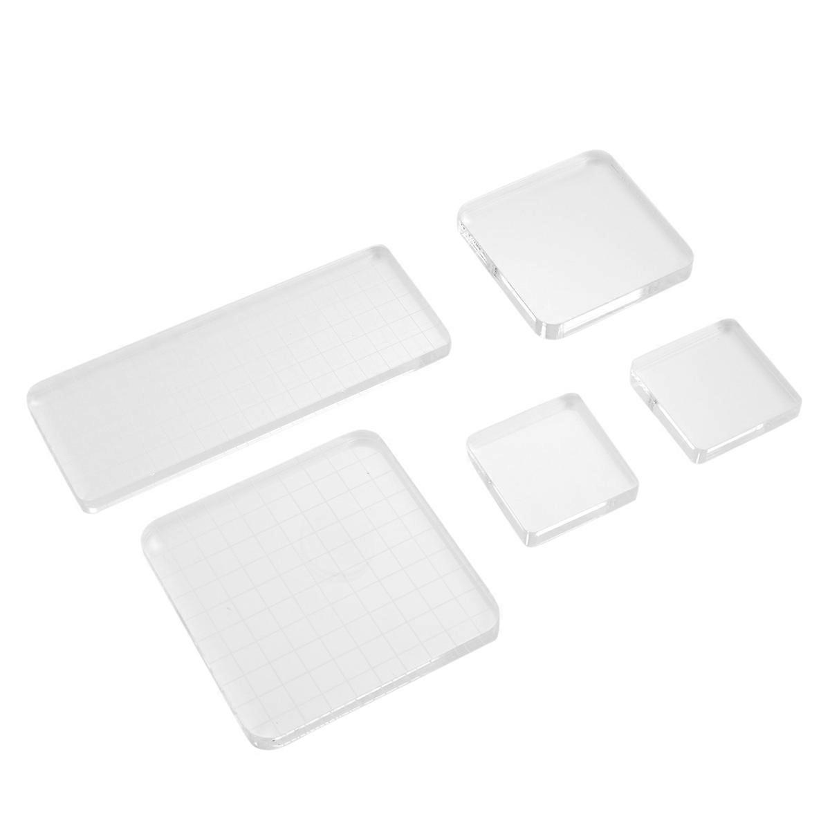 Transparent Acrylic Stamp Block Set with Grid Lines for Precise Alignment 5 Pieces Ideal for Scrapbooking Crafts