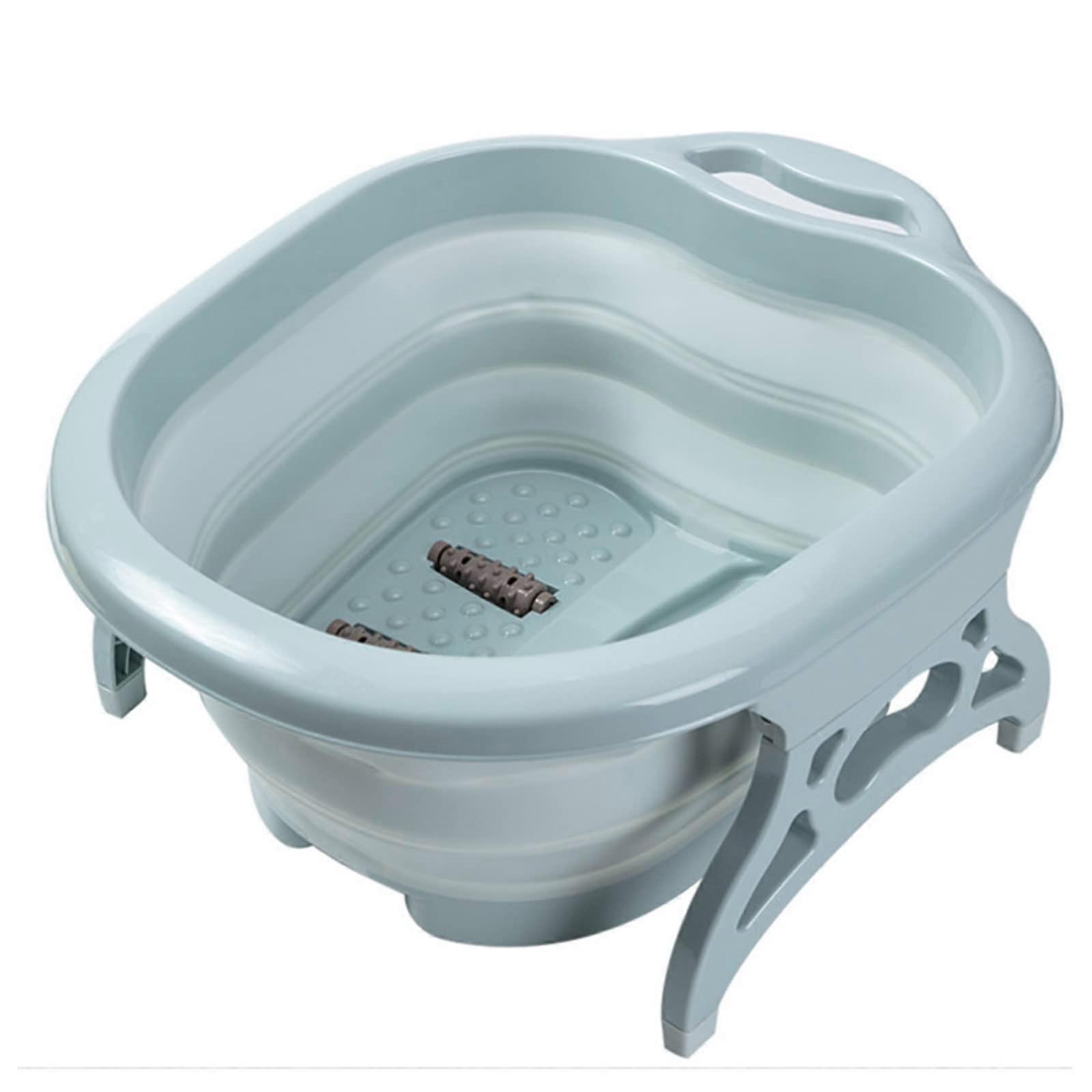 Portable Collapsible Camping Sink Bucket - Large Spa Foot Bath Basin for Fishing, Washing, and Relaxation - Blue