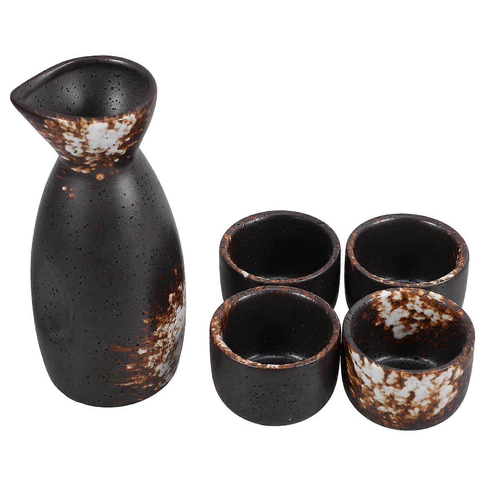 Traditional Japanese Sake Set with Warmer Retro Design, Heat Resistant, Includes Pot and Cups for Authentic Dining and Home Decor