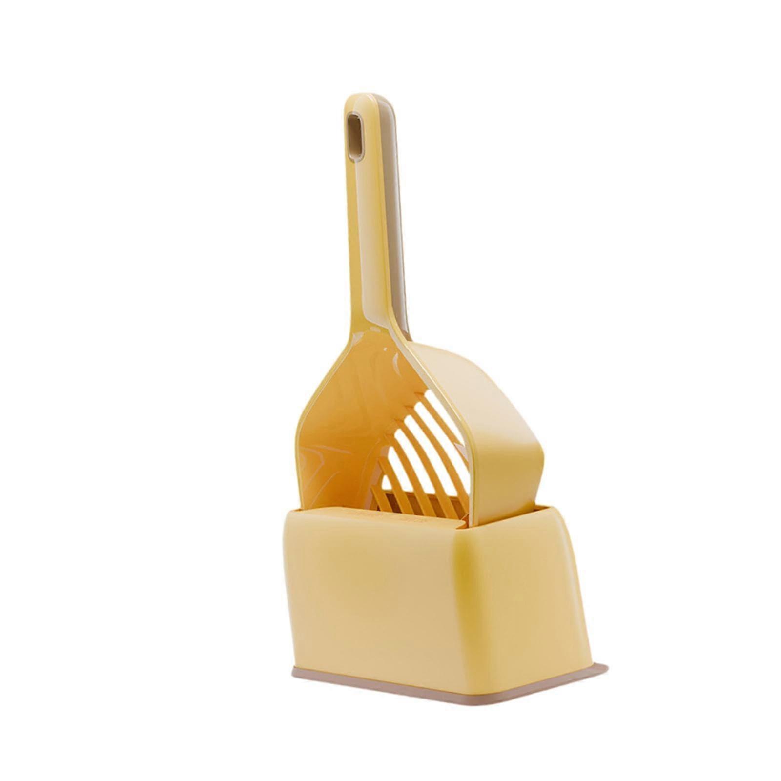 Cat Litter Scooper with Holder, Pet Waste Cleaning Tool for Cat Litter Box, Easy Cleanup, Yellow