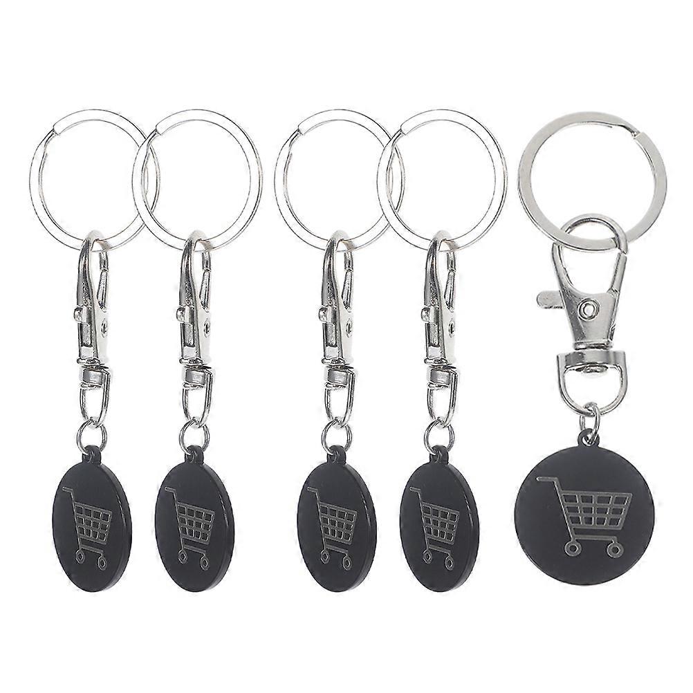 Metal Key Ring Trolley Token Keyrings Daily Use Oval Shape Simple Style Black Color 5Set