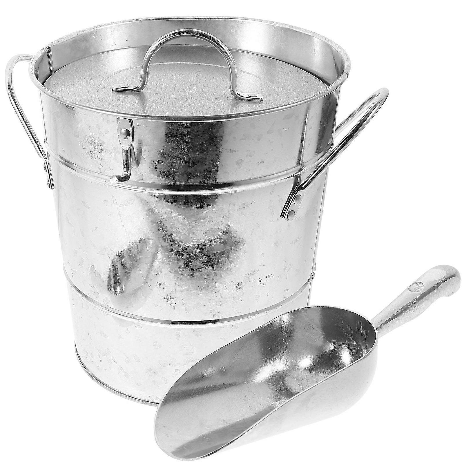 Galvanized Iron Bucket with Lid for Storage Use Silver Color Suitable for Bar PartyBeer Bottle Ice Container 10L