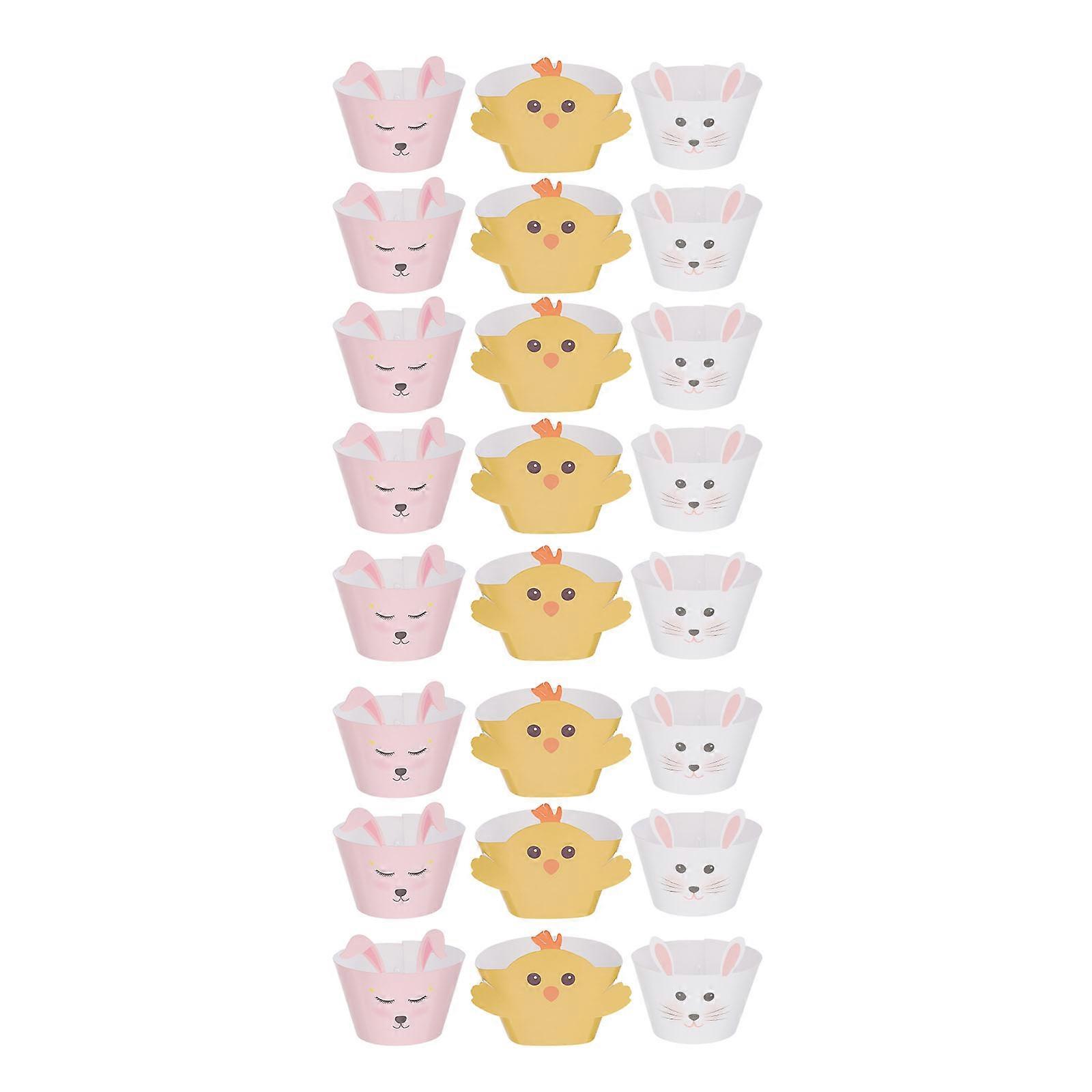Cute Bunny Cake Wrappers Cupcake Base Cover Baby Shower Family Gatherings Round 24Pcs
