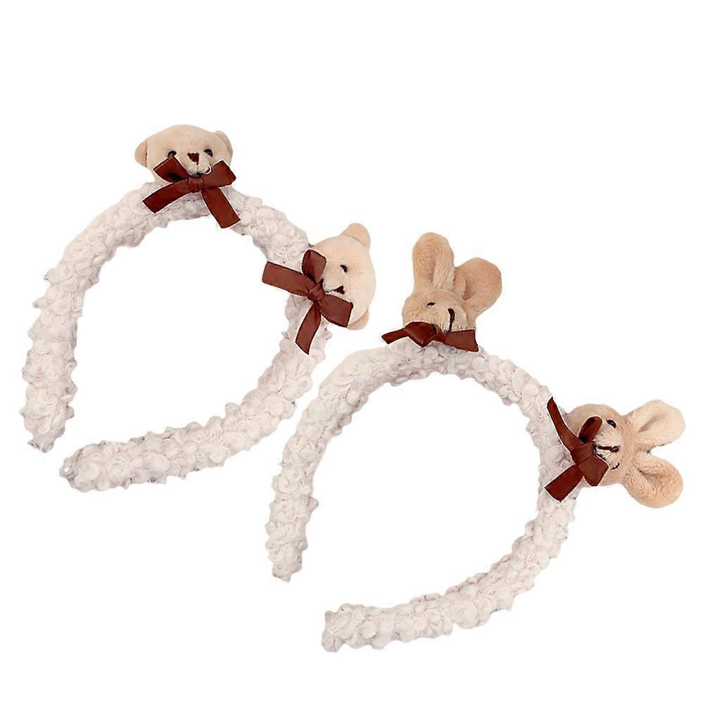 Plush Headband in Khaki for Decoration Made of Lamb Wool Lightweight and Comfortable 2pcs