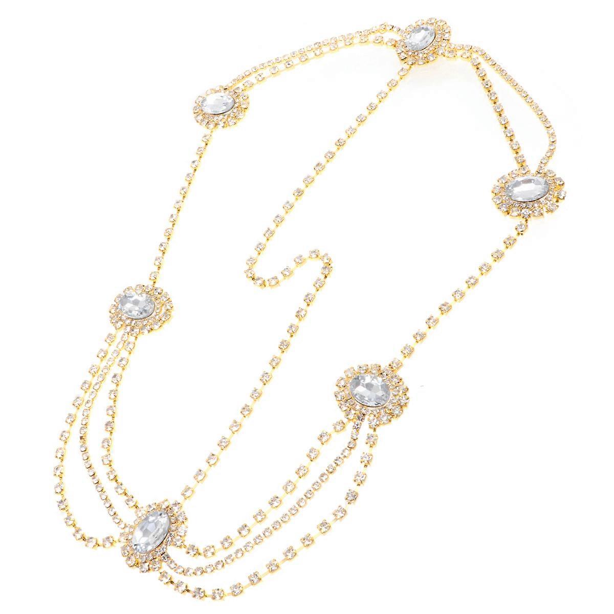 Golden Alloy Bridal Head Chain with Rhinestone for Wedding Stay Stable and Sparkling