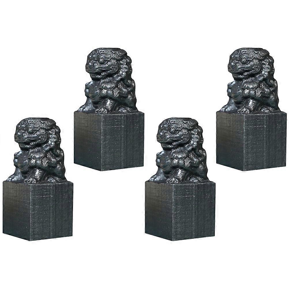 Black Chinese Wood Lions Status Desktop Decors with Synthetic Material for Home Office Decor 4Pcs